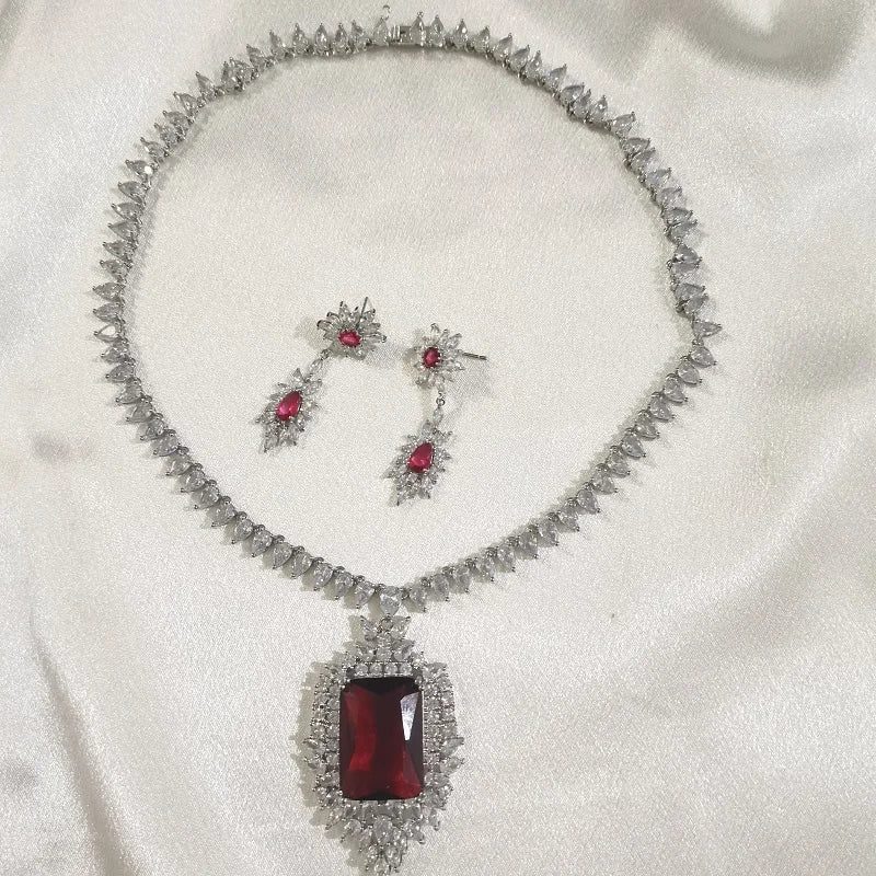 Luxury Retro Red Zirconia Wedding Jewelry Set
