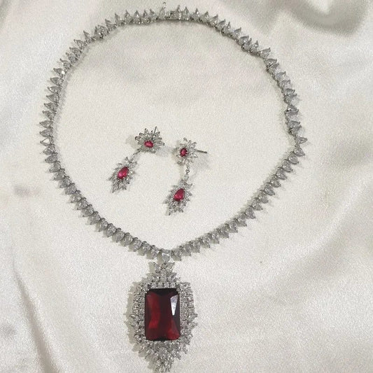 Luxury Retro Red Zirconia Wedding Jewelry Set