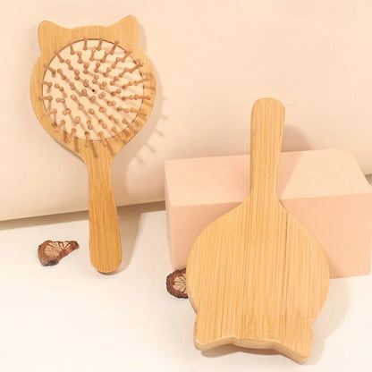 Cat-Shaped Bamboo Travel Hair Detangling Brush