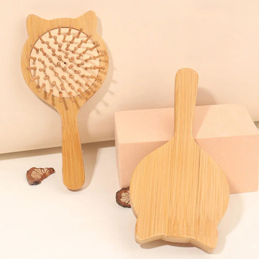 Cat-Shaped Bamboo Travel Hair Detangling Brush