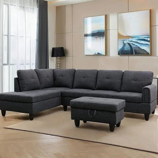 Modern L-Shaped Sofa with Ottoman for Living Room