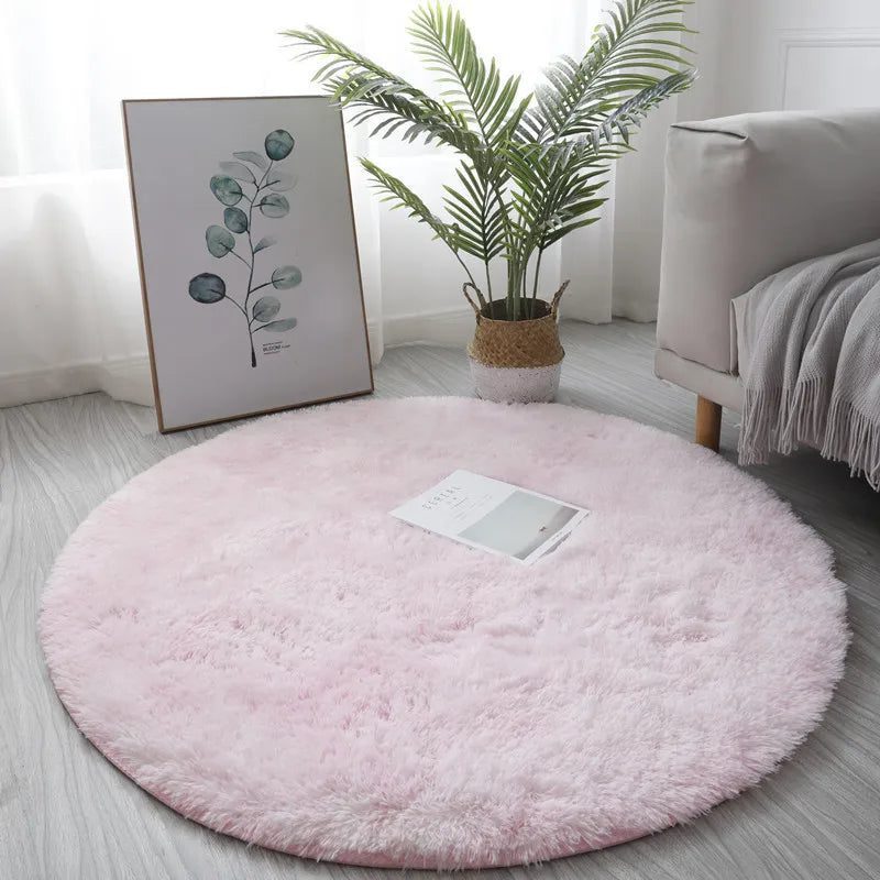 Fluffy White Round Plush Rug for Living Room