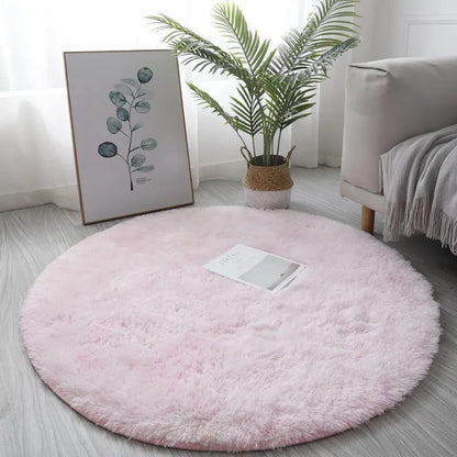 Fluffy White Round Plush Rug for Living Room