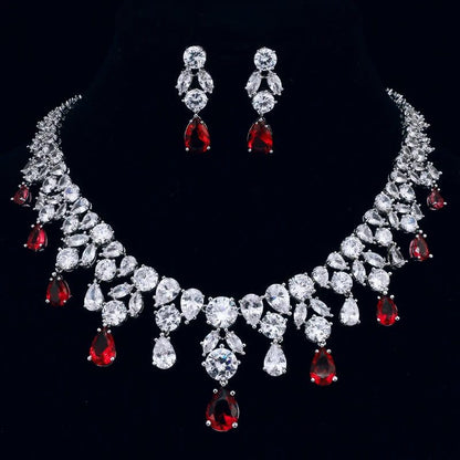 Luxury Retro Red Zirconia Wedding Jewelry Set
