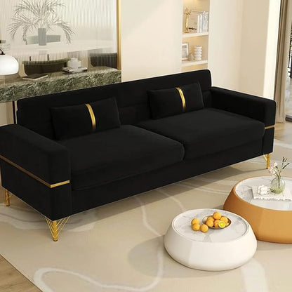 Modern Velvet 3 Seater Sofa with Pillows
