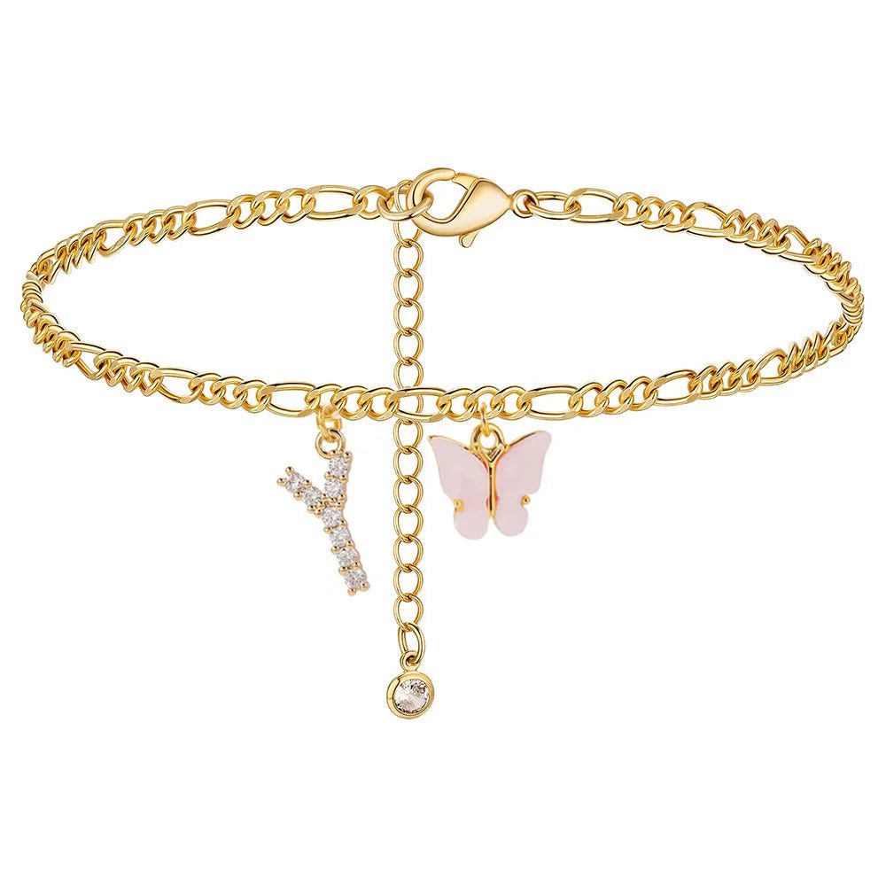 Waterproof Initial Letter Anklets for Women