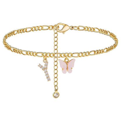 Waterproof Initial Letter Anklets for Women