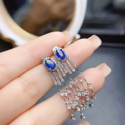 Natural Sapphire Sterling Silver Earrings for Weddings