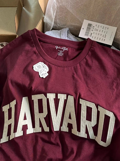 Vintage Harvard Red Cotton T-Shirt for Women