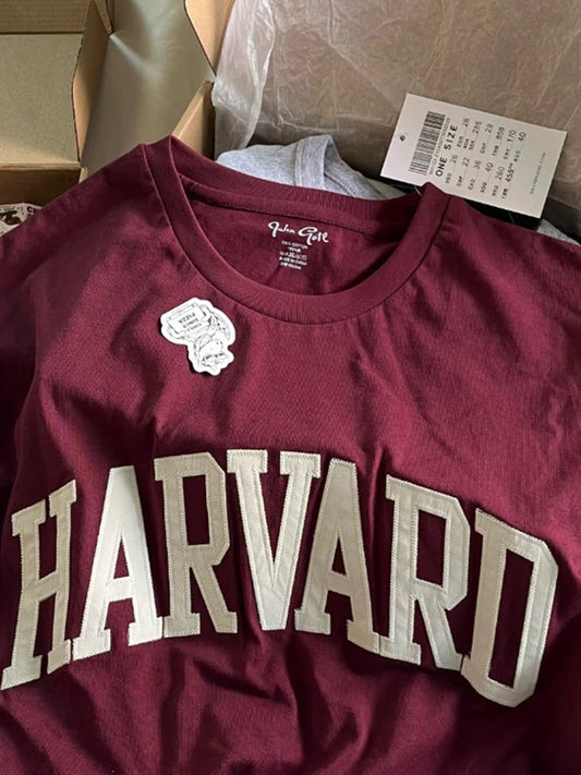 Vintage Harvard Red Cotton T-Shirt for Women
