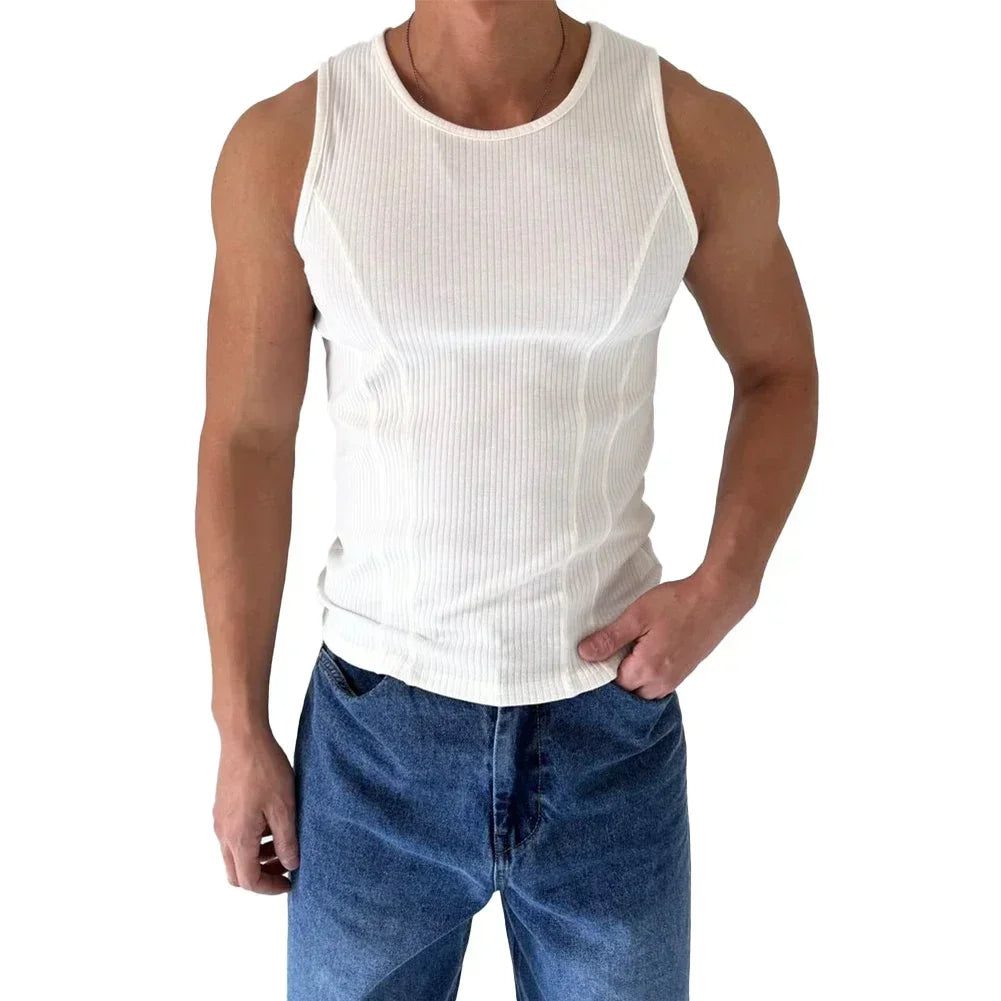 Men's Ribbed Sleeveless Stripe Tank Top
