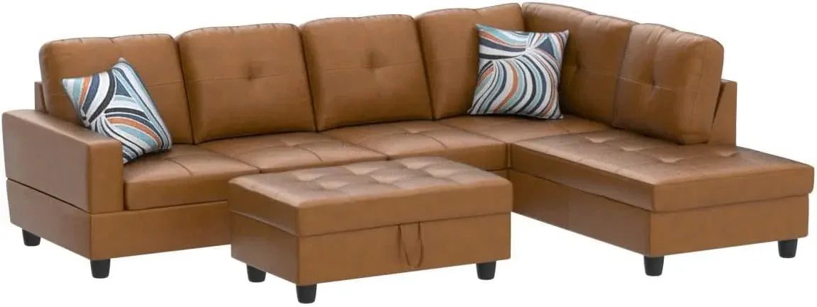 Stylish Leather Sectional Sofa with Storage Ottoman