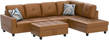 Stylish Leather Sectional Sofa with Storage Ottoman