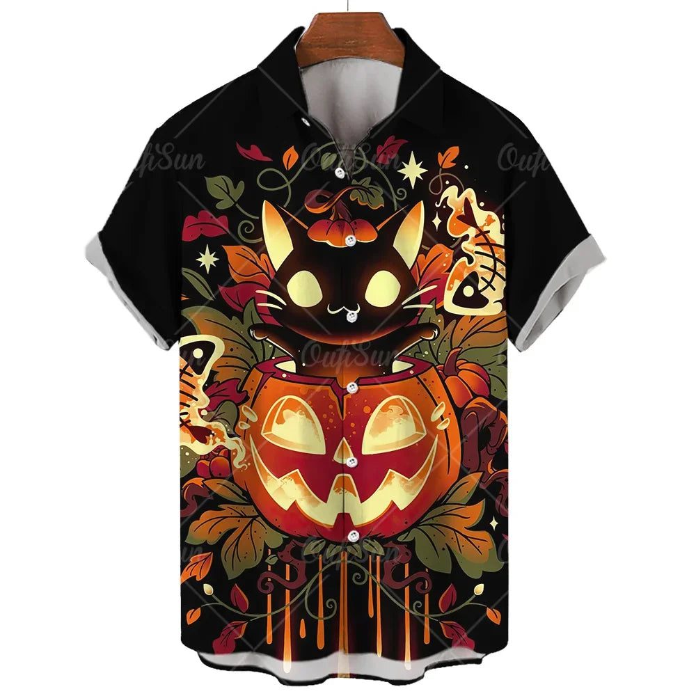 Men's Hawaiian Halloween Shirt with Devil Print