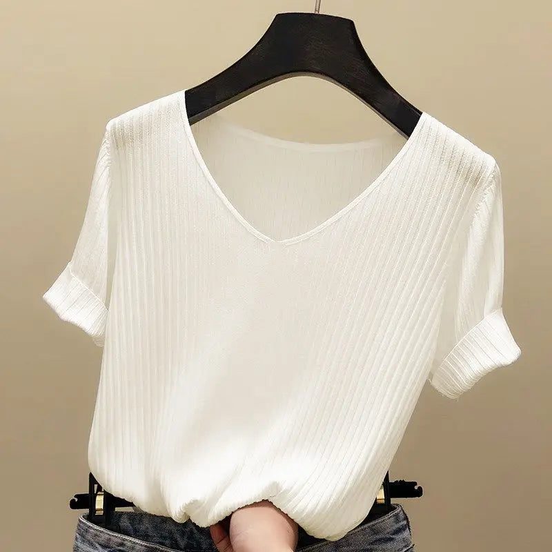 Summer Ice Silk Cropped T-Shirt for Women