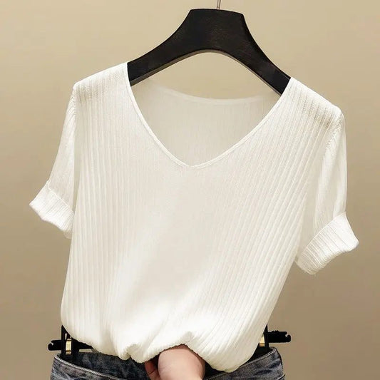 Summer Ice Silk Cropped T-Shirt for Women