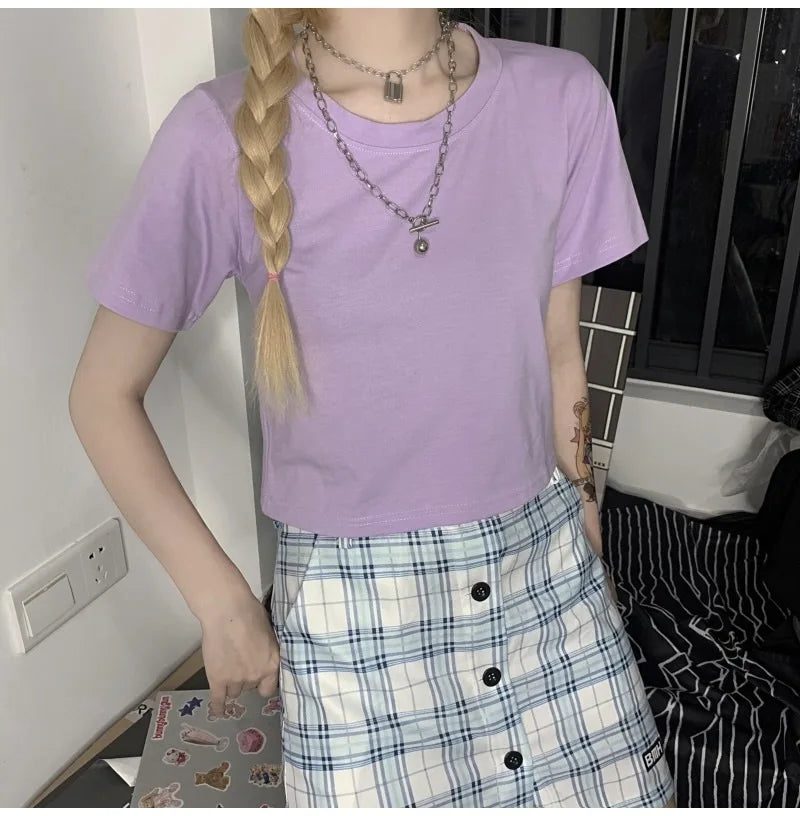 9 Colors Women's Cropped T-Shirt for Summer