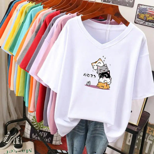 Plus Size Women's Oversized V Neck T-Shirts