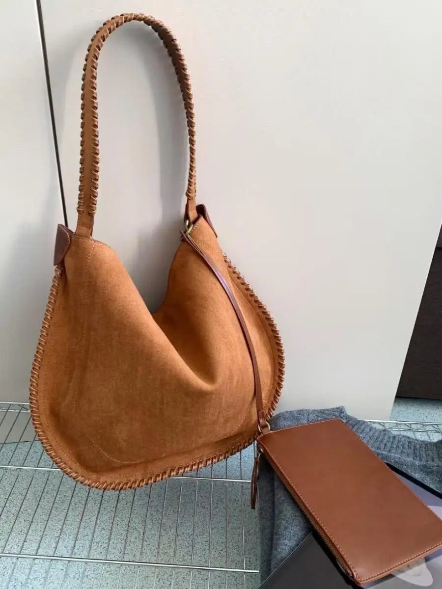 Vintage Faux Suede Women's Tote Shoulder Bag