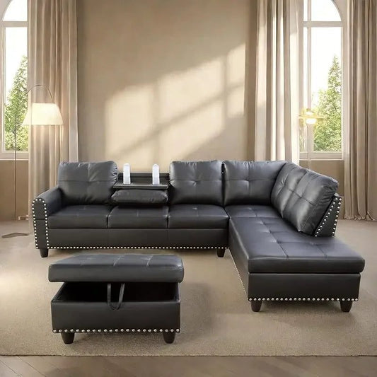 Modern L-Shaped Sofa with Ottoman for Living Room