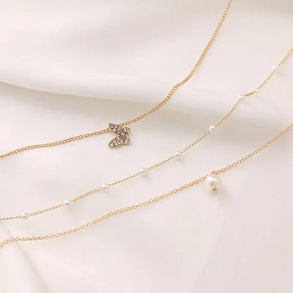 Trendy Butterfly Crystal Pearl Pendant Necklace