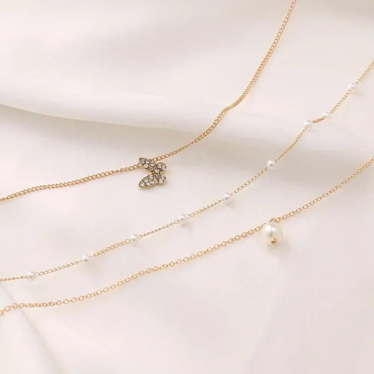 Trendy Butterfly Crystal Pearl Pendant Necklace
