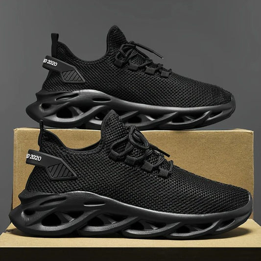 Men's Breathable Black Jogging Sneakers for Sports