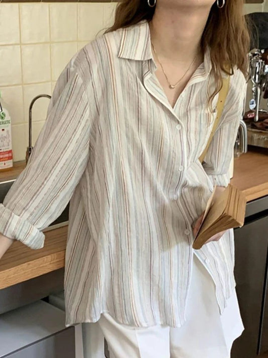 Trendy Oversized Striped Cotton Shirts for Women