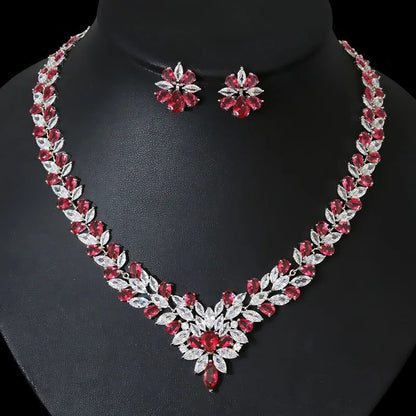 Luxury Retro Red Zirconia Wedding Jewelry Set