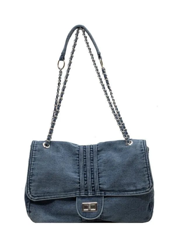 Casual Denim Shoulder Bags with Zipper Compartment