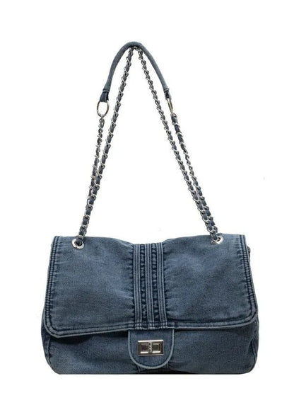 Casual Denim Shoulder Bags with Zipper Compartment