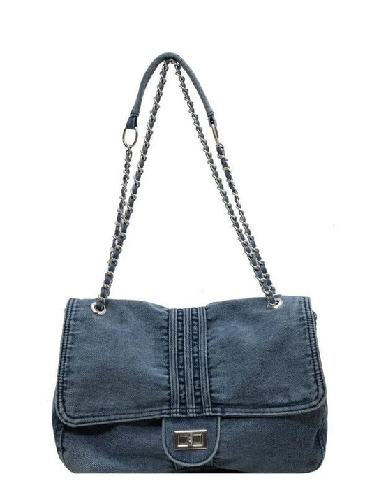 Casual Denim Shoulder Bags with Zipper Compartment