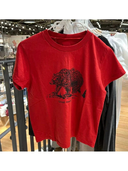 Vintage Red Cotton T-Shirts for Women