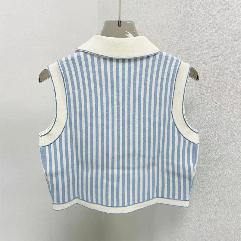 Cropped Striped Polo T-Shirt for Women