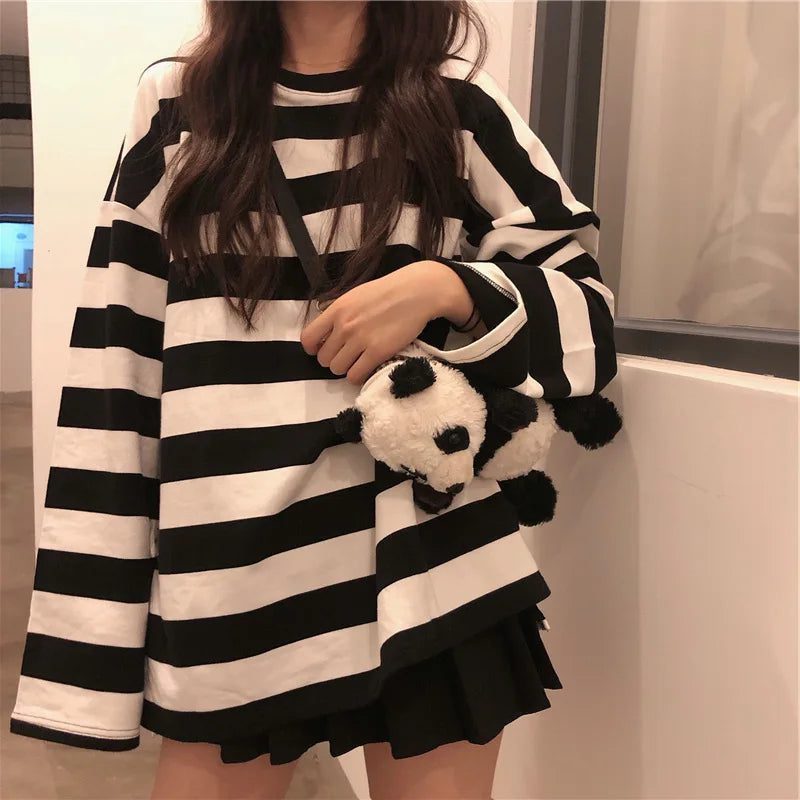 Vintage Striped Long Sleeve Gothic T-Shirt