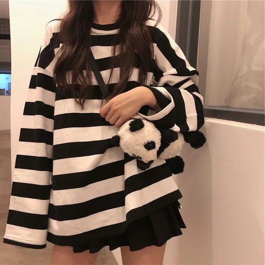 Vintage Striped Long Sleeve Gothic T-Shirt