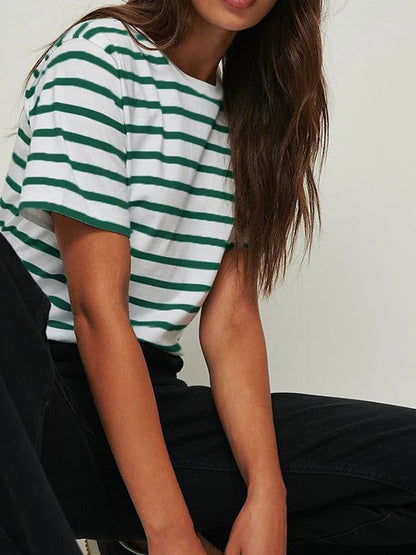 Cozy Striped Short Sleeve T-Shirt for Women