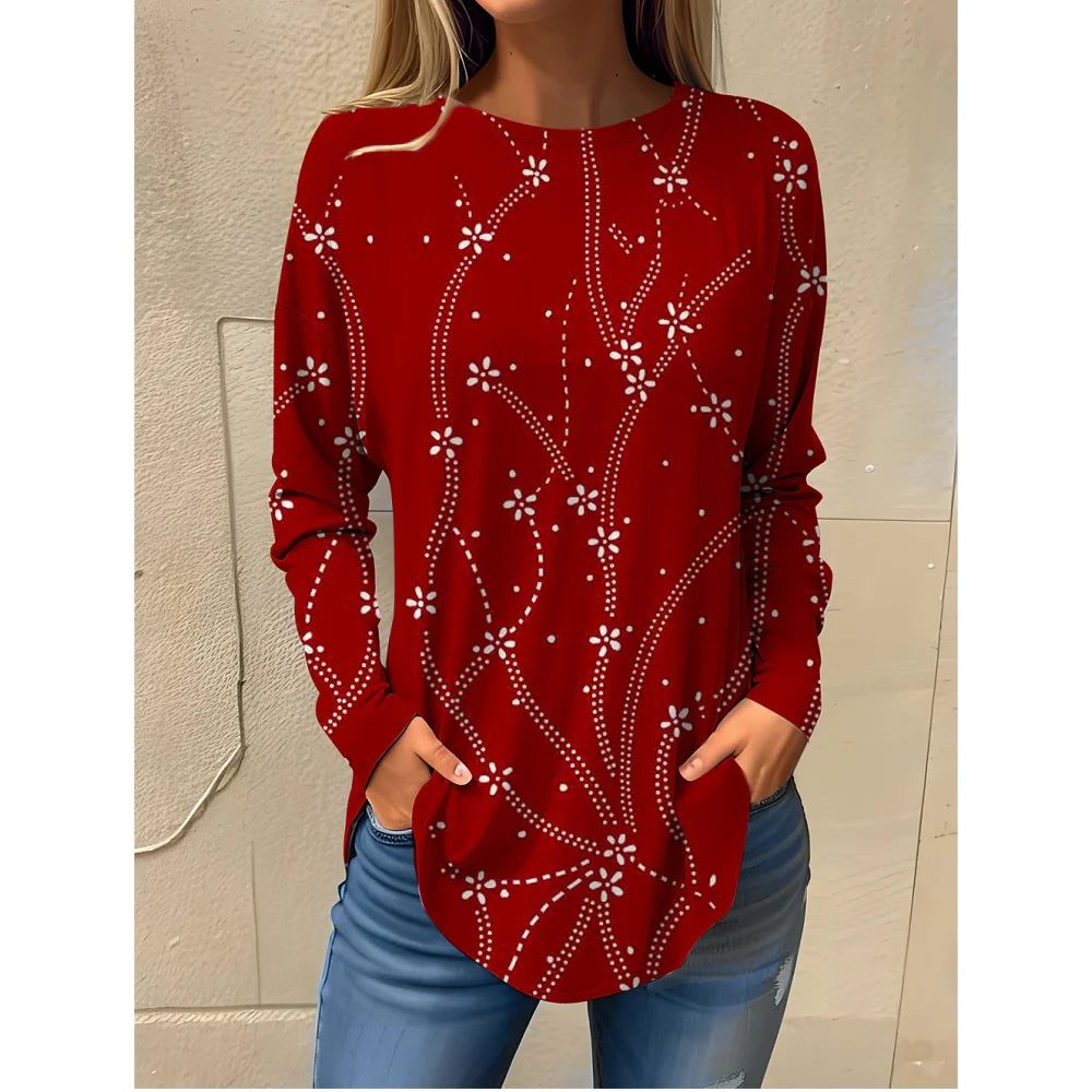 Stylish Long Sleeve Floral Cotton T-Shirts for Women