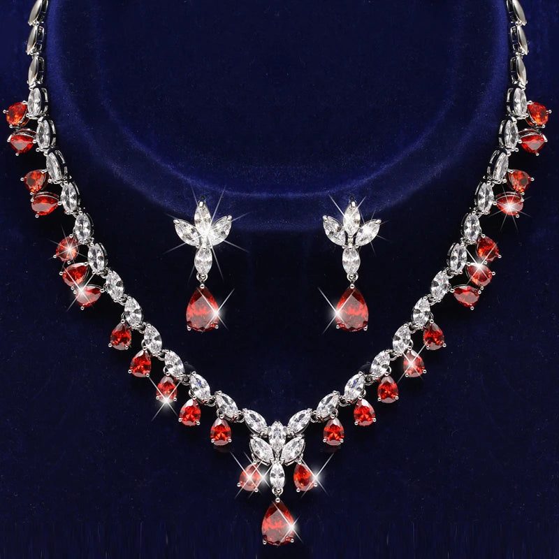 Luxury Retro Red Zirconia Wedding Jewelry Set