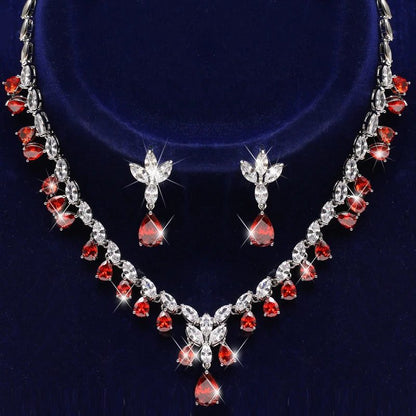 Luxury Retro Red Zirconia Wedding Jewelry Set