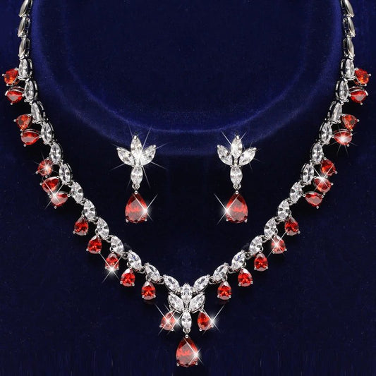 Luxury Retro Red Zirconia Wedding Jewelry Set