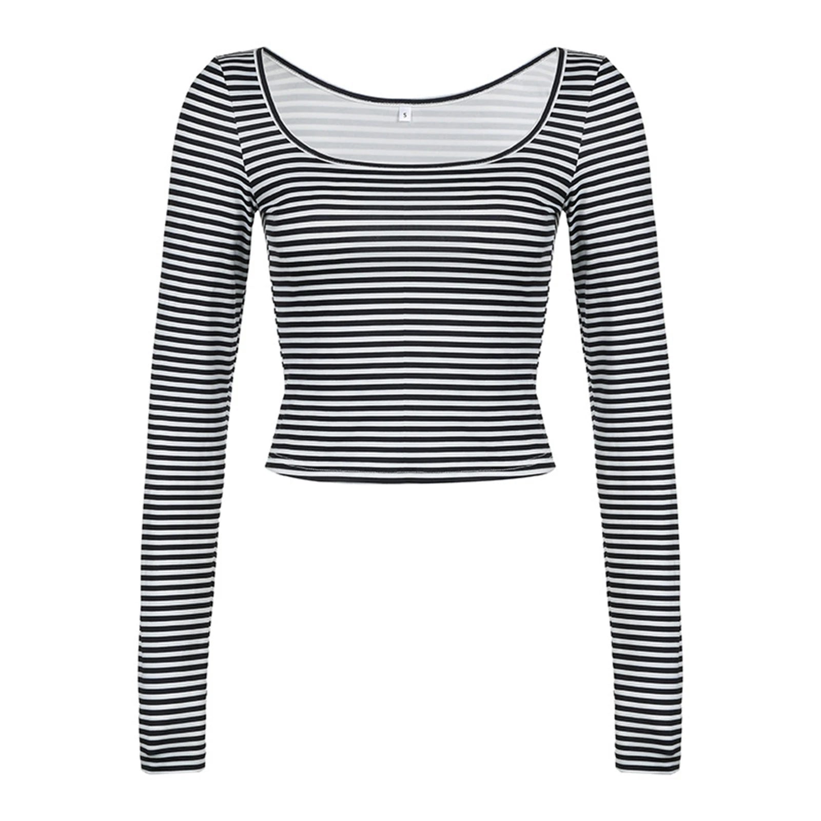 Women's Striped Long Sleeve Square Neck T-Shirt