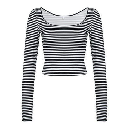 Women's Striped Long Sleeve Square Neck T-Shirt
