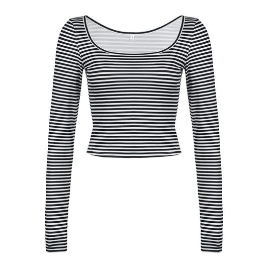 Women's Striped Long Sleeve Square Neck T-Shirt
