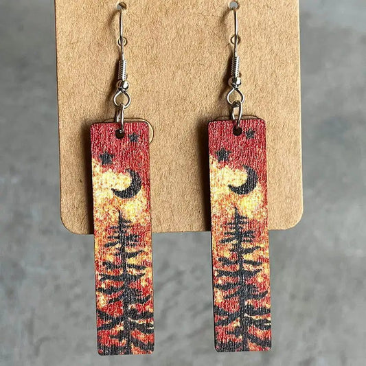 Trendy Vintage Forest Star Moon Earrings
