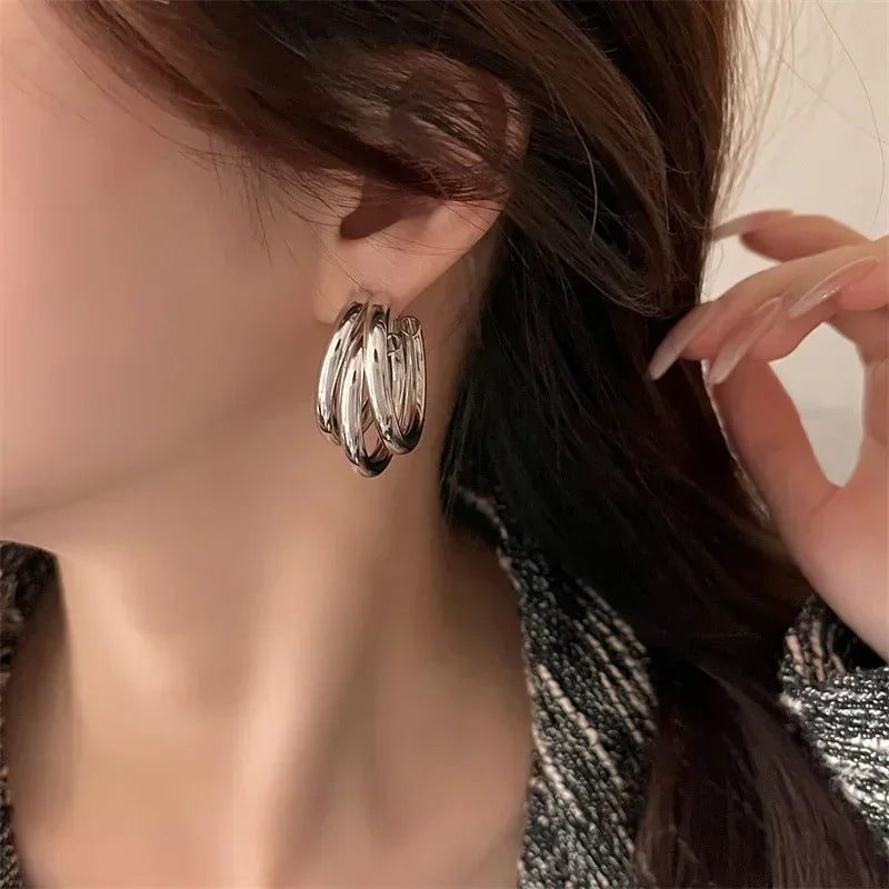 Vintage Stainless Steel Hoop Earrings for Women