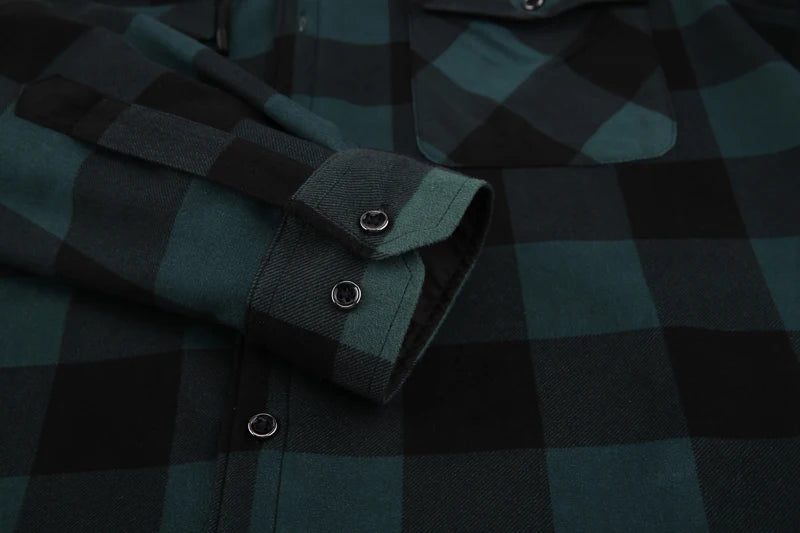 Men's Green Plaid Fleece Hooded Shirt Jacket