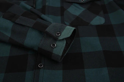 Men's Green Plaid Fleece Hooded Shirt Jacket