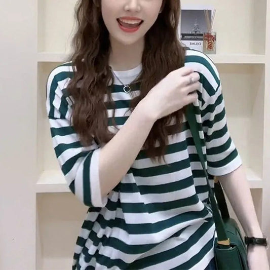 2024 Summer Striped Cotton T-Shirts for Women