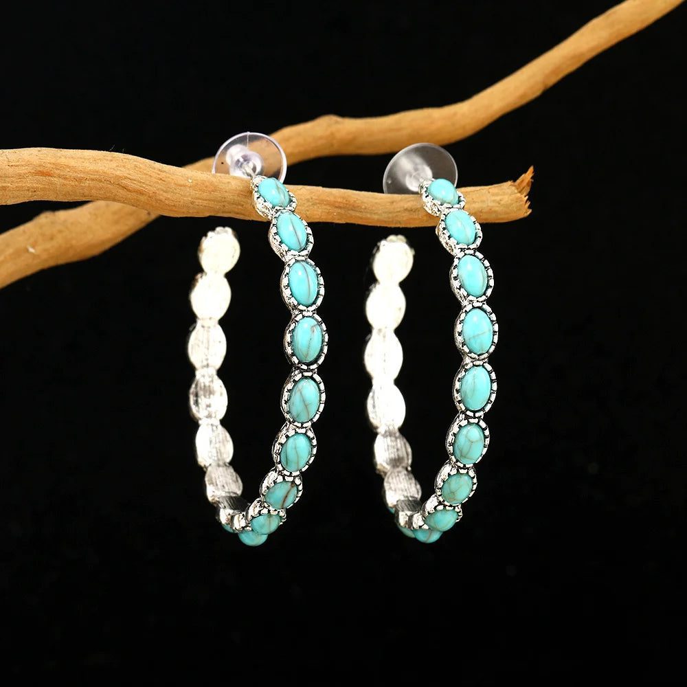 Bohemian Vintage Turquoise C-Shaped Circle Earrings